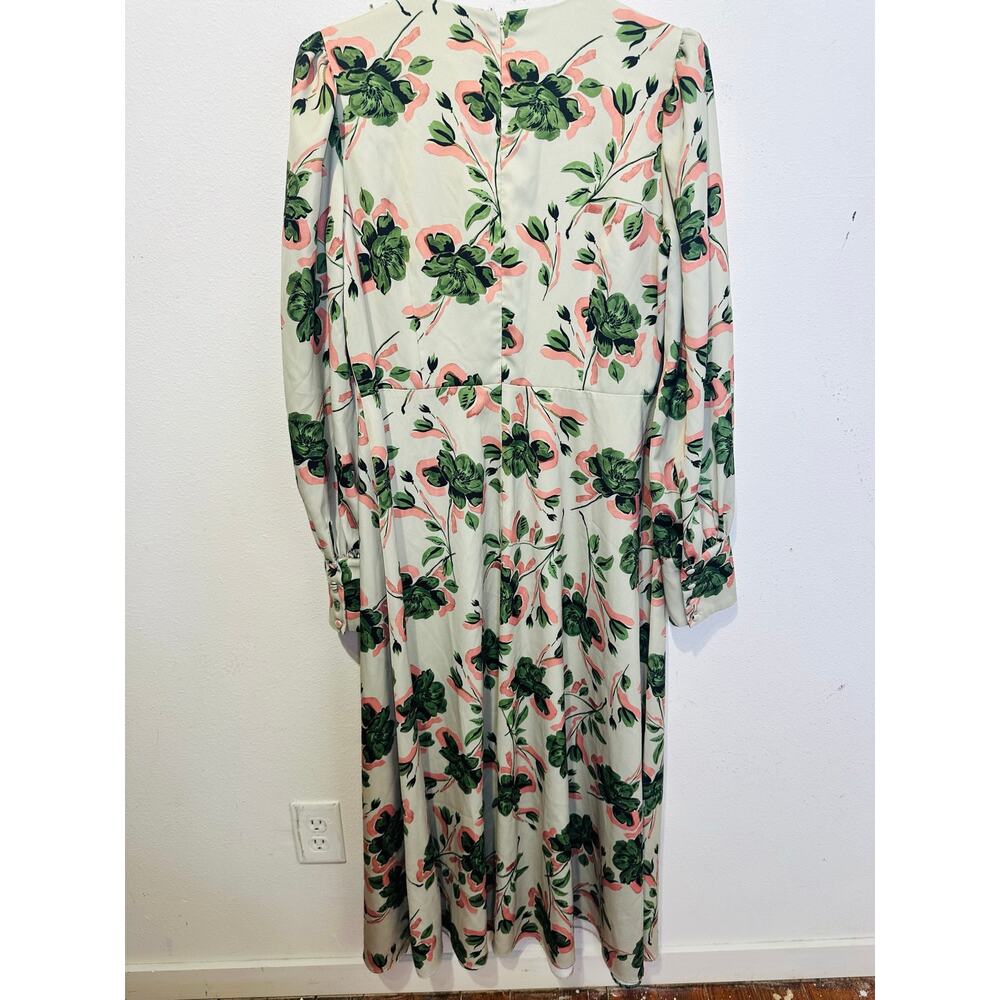 ALEXIA ADMOR Off-White Green Floral Sophie Cinched Waist Flowy Dress size 10 - Picture 3 of 16